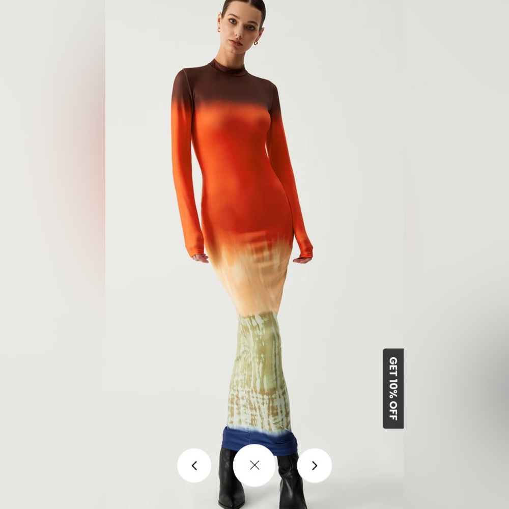Ombre Rainbow Long Sleeve Long Dress